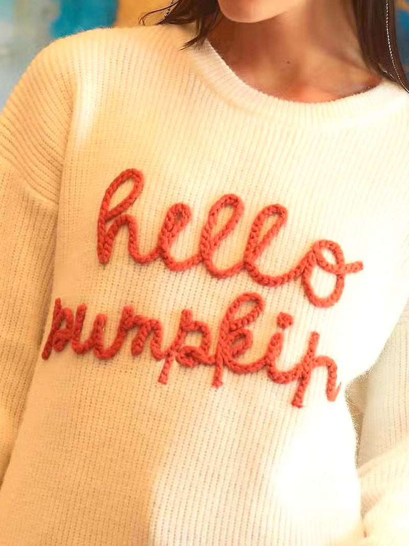 Hello Pumpkin Sweater- Ivory