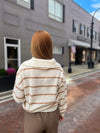 Striped Shawl Collar Knit Sweater-Ivory and Camel Brown