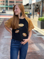 Sequin Football Game Day Top- Gold and Black