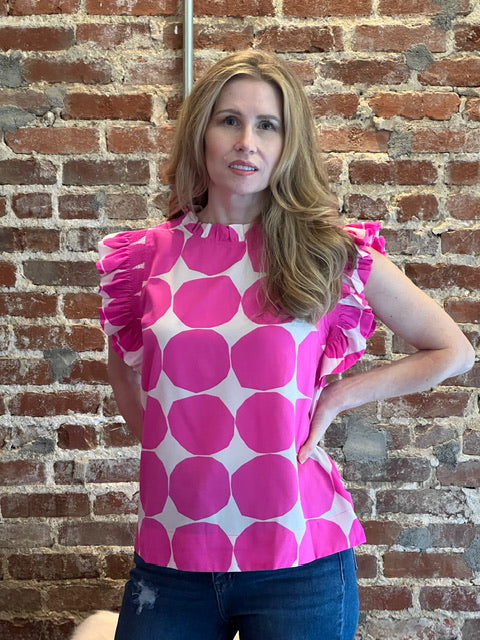 Meet Me for Brunch Polka Dot Top - Hot Pink-Kate & Kris