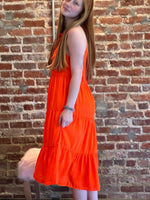 The Clementine Midi Dress - Neon Orange-Women’s dresses-Kate & Kris