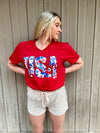 USA July 4th Tee Floral -Red-Women’s tops-Kate & Kris