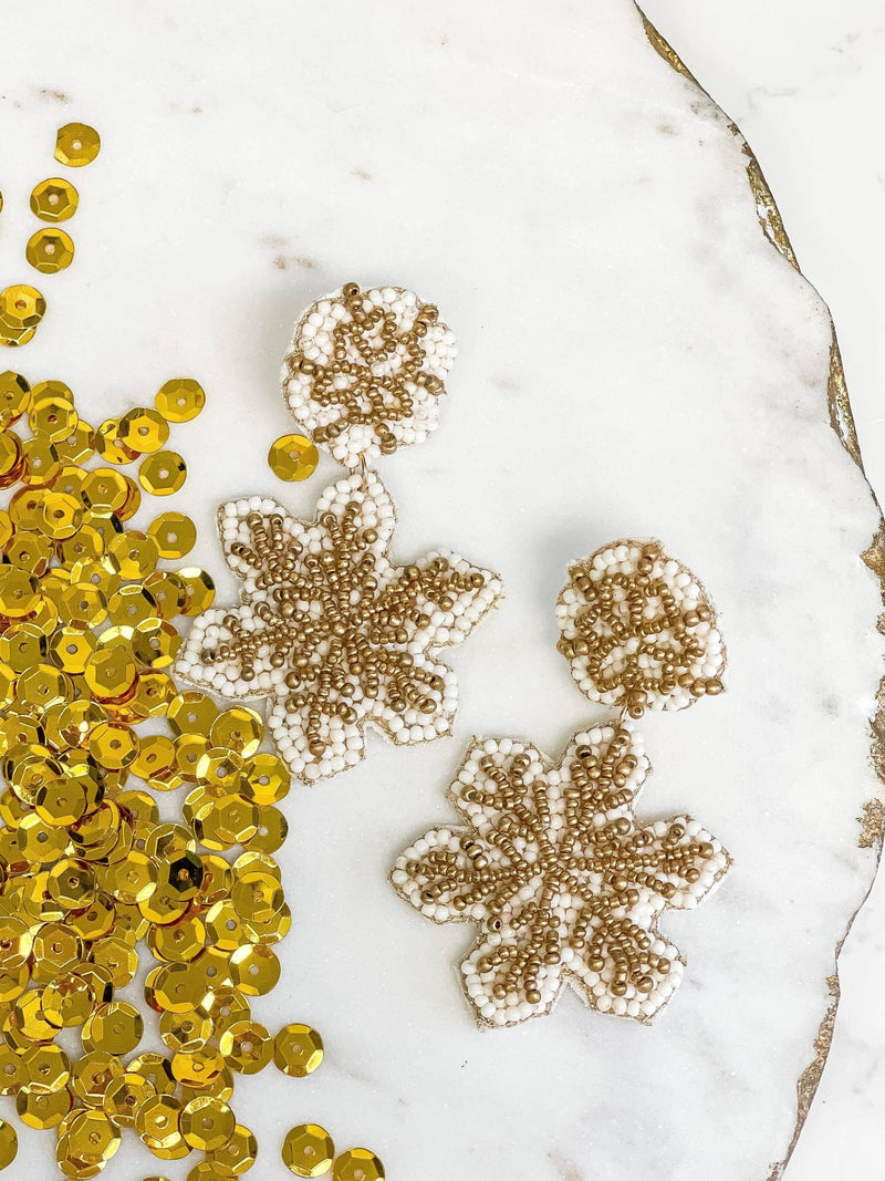 Beaded Snowflake Dangle Earrings-Apparel & Accessories-Kate & Kris