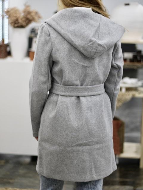 Brisk Stroll Belted Long Sleeve Hooded Coat - Light Grey-Coats & Jackets-Kate & Kris
