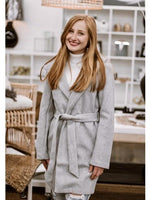 Brisk Stroll Belted Long Sleeve Hooded Coat - Light Grey-Coats & Jackets-Kate & Kris
