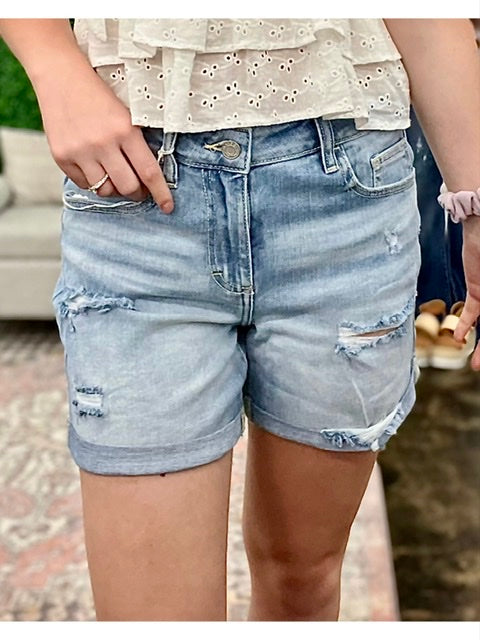 Cello Aiden Light Wash Denim Short-Shorts-Kate & Kris