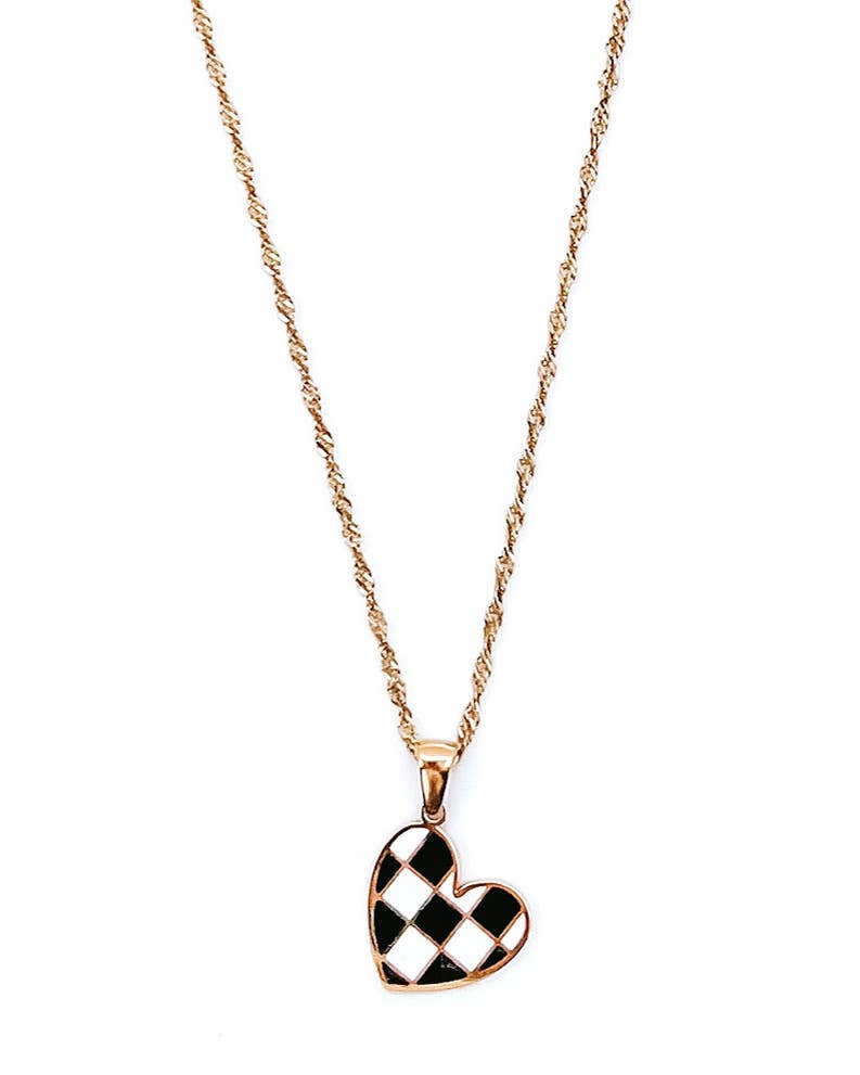 Checkmate Checkered Heart Necklace-Apparel & Accessories-Kate & Kris
