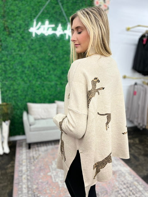 Cheetah Print Long Sleeve Mock Neck Sweater Top-Kate & Kris