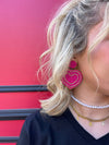 Fuschia Gold Stripe Heart Bead Drop Earrings-Apparel & Accessories-Kate & Kris