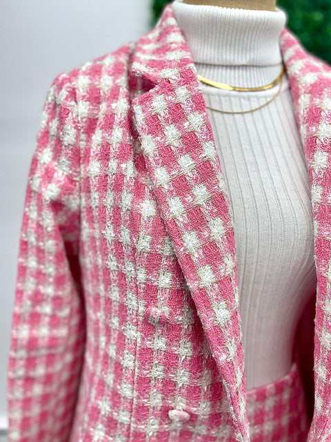 Gossip Girl Pink Plaid Tweed Blazer-Blazer-Kate & Kris