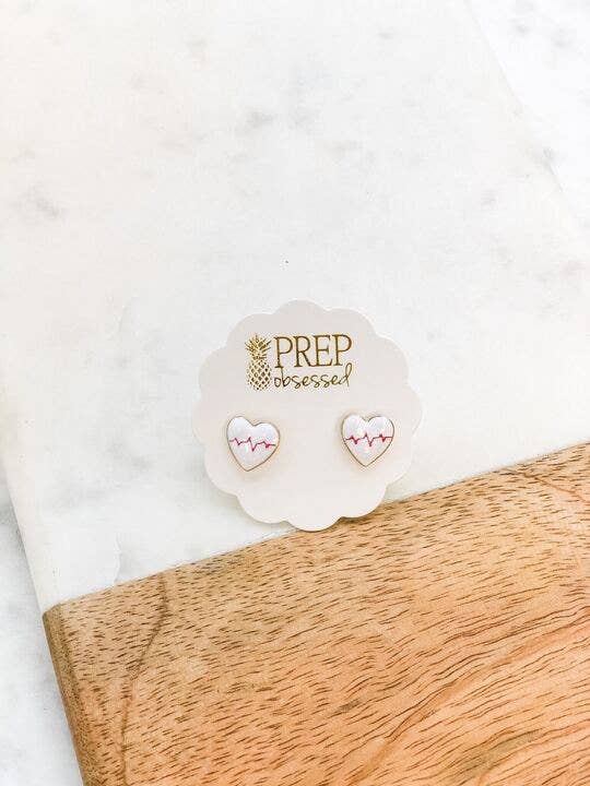 Heart Beat Enamel Stud Earrings - Nurse-Apparel & Accessories-Kate & Kris