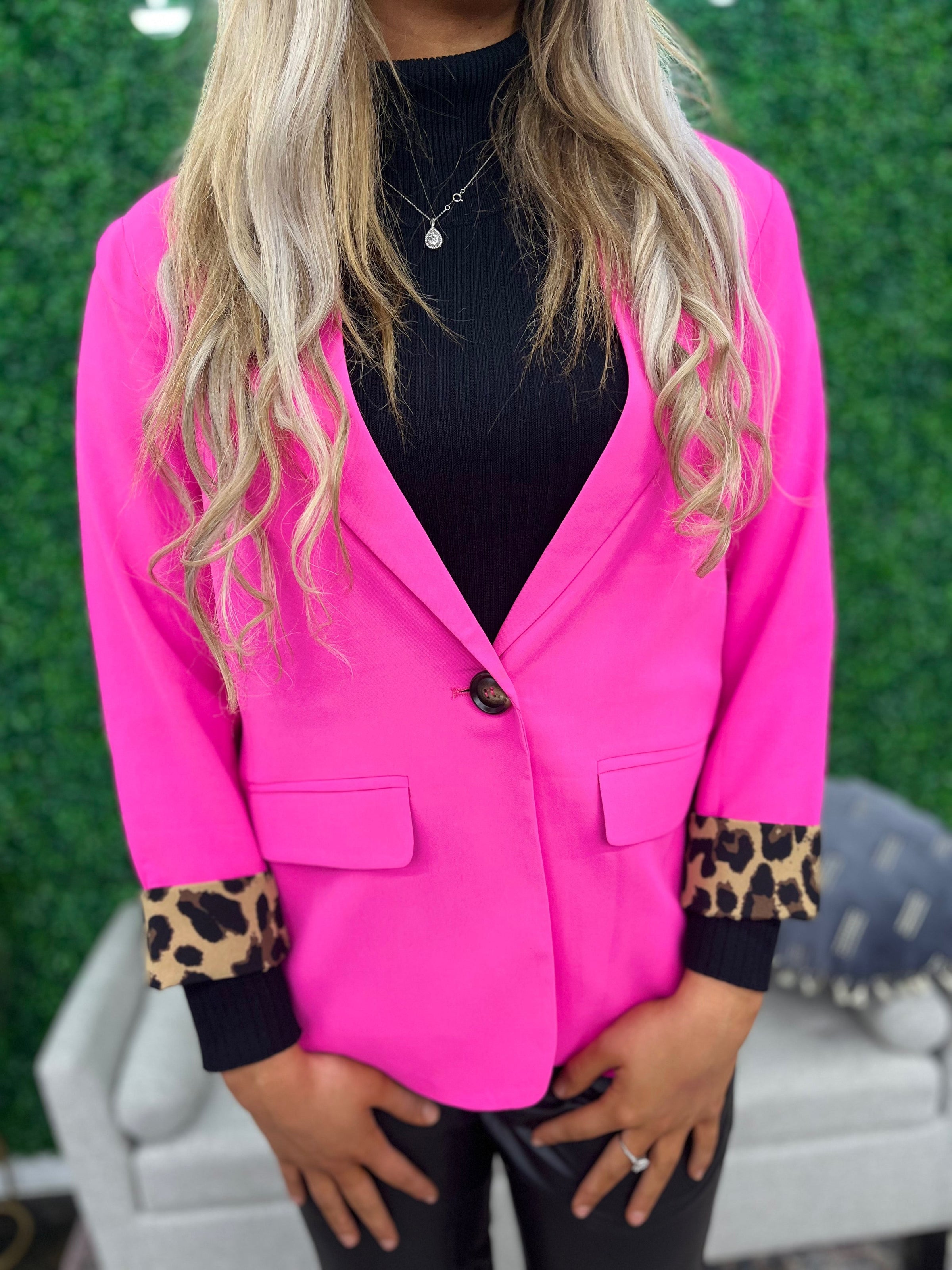 Hot Pink Leopard Lined Blazer
