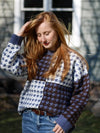 Houndstooth Colorblock Pullover Knit Sweater - Slate Blue-Sweater-Kate & Kris
