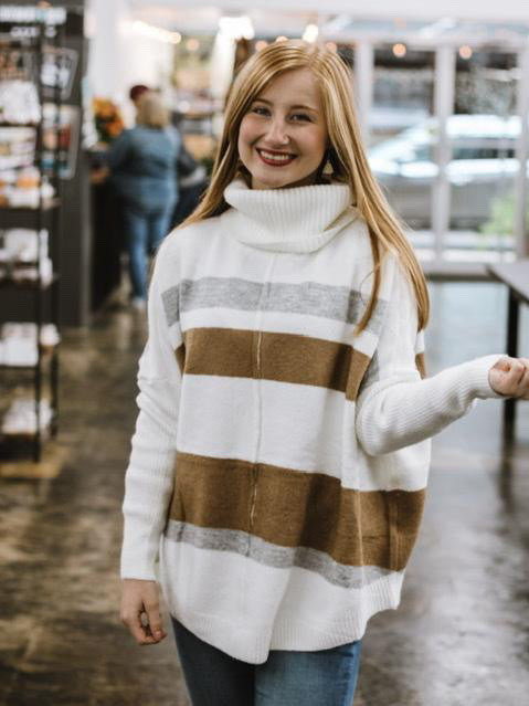 Ivory Striped Turtleneck Sweater-Sweaters-Kate & Kris