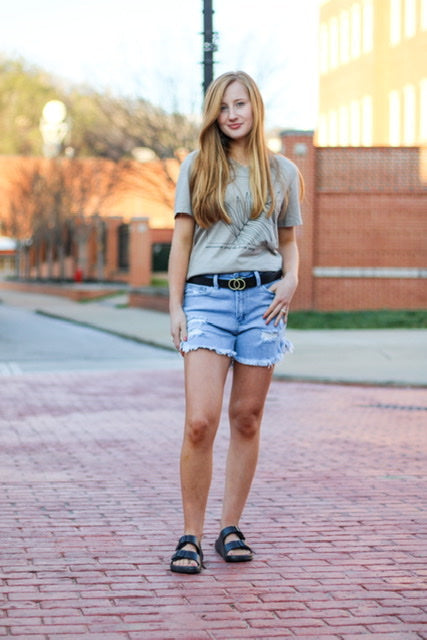 Light Wash Mid Rise Denim Shorts-bottoms-Kate & Kris