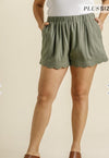 Olive Linen scalloped shorts-bottoms-Kate & Kris