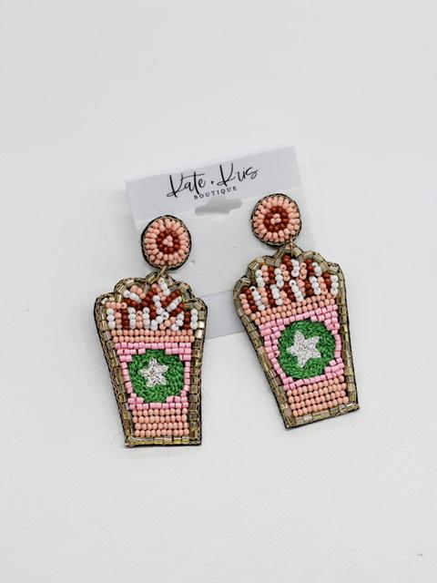 Pink Beaded Frappuccino Earrings-Jewelry-Kate & Kris