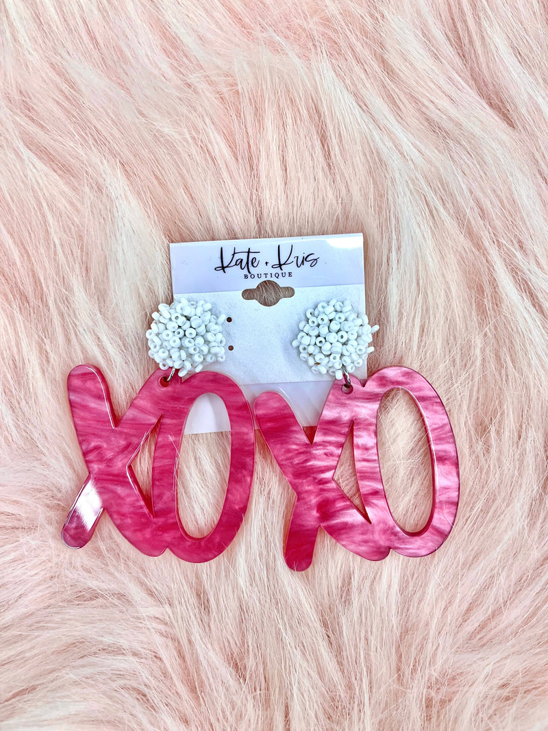Pink XO Valentine Earrings-Apparel & Accessories-Kate & Kris