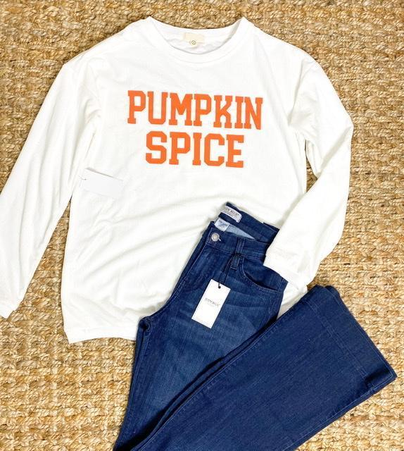 Pumpkin Spice Graphic Corded Ivory Sweatshirt-Sweater-Kate & Kris