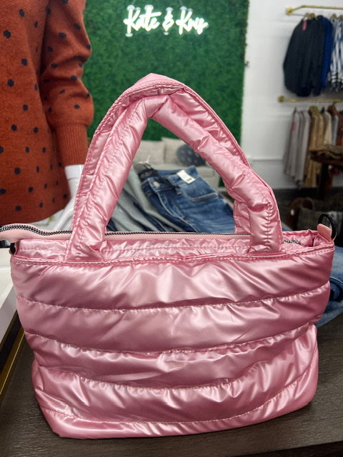 Quilted Puffer Bag - Pink-purse-Kate & Kris