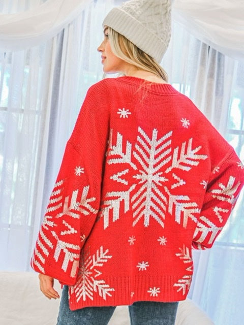 Snowflake Sweater- Red-Sweater-Kate & Kris
