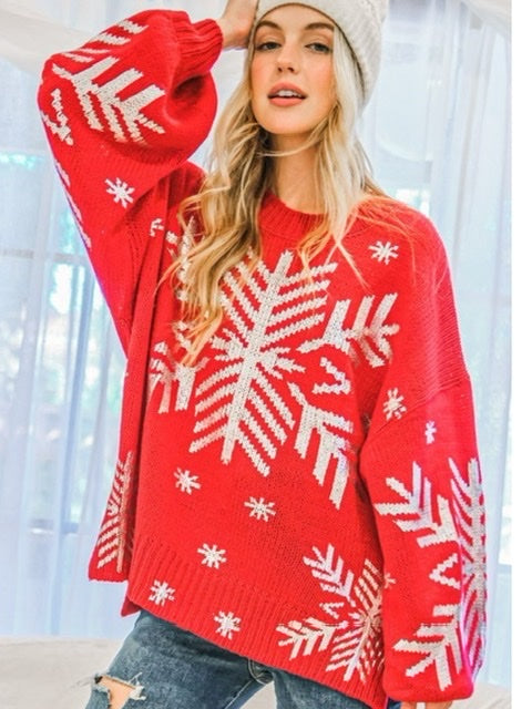 Snowflake Sweater- Red-Sweater-Kate & Kris