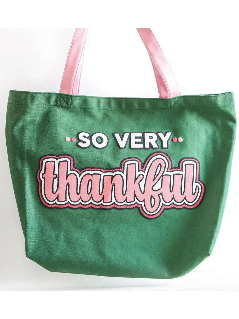 So Very Thankful Tote Bag (Green)-tote bag-Kate & Kris