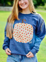 Spotted Pumpkin Sweatshirt Heather Navy-Kate & Kris