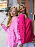 Sugar And Spice Cable Knit Hoodie Sweater - Cool Candy Pink-Sweater-Kate & Kris