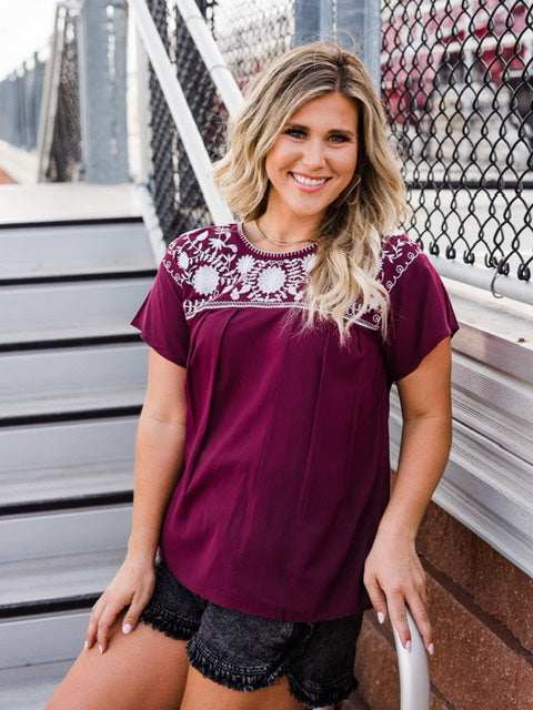 The Adrienne Top - Maroon and White-Womens tops-Kate & Kris