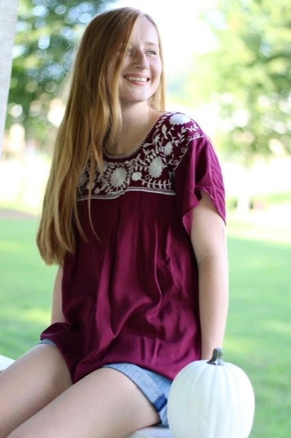 The Adrienne Top - Maroon and White-Womens tops-Kate & Kris