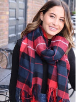 The Alley Long Plaid Scarf - Red and Navy-scarf-Kate & Kris
