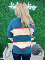 The Lyla Striped Sweater- Teal-Top-Kate & Kris
