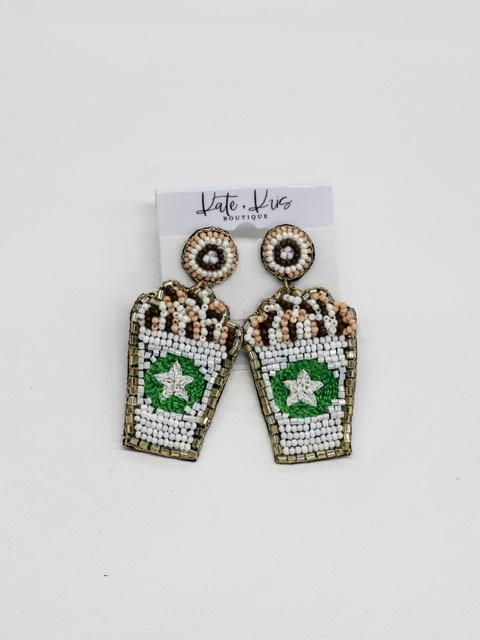 White Beaded Frappuccino Earrings-Jewelry-Kate & Kris