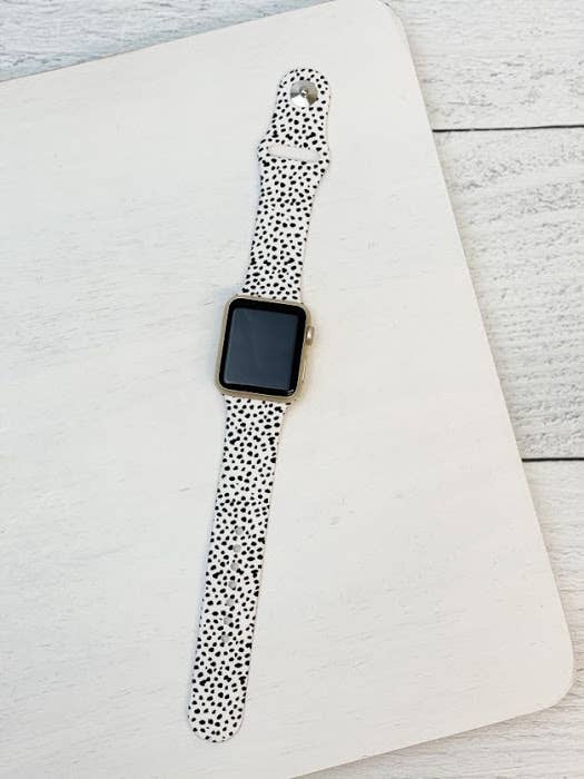 White and Black Spotted Silicone Smart Watch Band - M/L-Apparel & Accessories-Kate & Kris