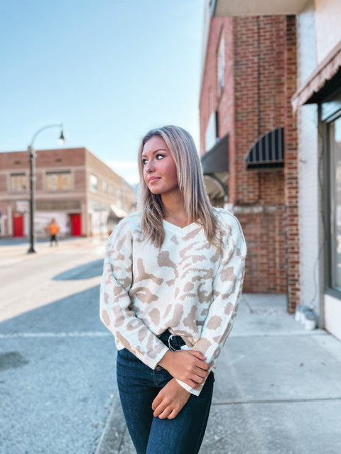 Wild Expectations Leopard Print Ivory and Taupe Sweater-Kate & Kris